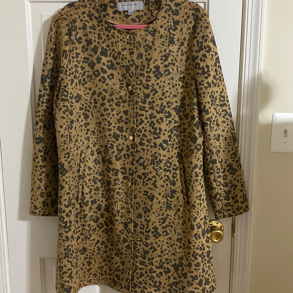 Faux suede animal print coat L